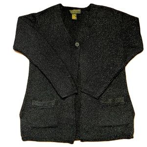 Vintage Donna Karan Black and Silver Knit Cardigan